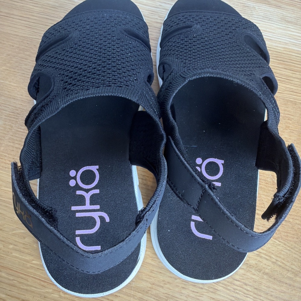 Ryka Black Knit Slingback Sandals with White Sole - Picture 6 of 7